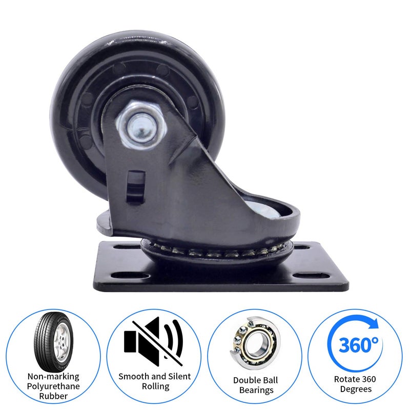 DGQ Heavy Duty Casters 2" Swivel Plate Caster Wheels Premium Commercial Grade Non-Marking Durable Nylon castors with 1320 lbs Capacity 4 Pack - Image 2